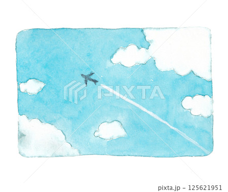 水彩で描いた空を飛ぶ飛行機 水彩で描いた空を飛ぶ飛行機 125621951