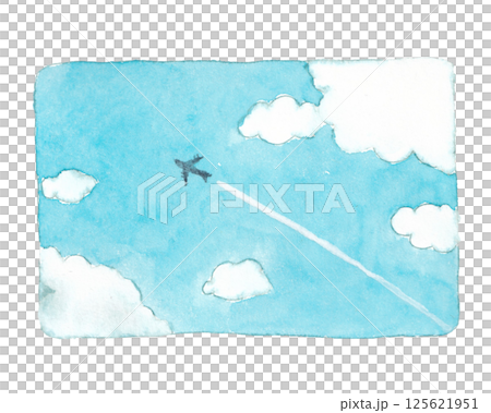 水彩で描いた空を飛ぶ飛行機 水彩で描いた空を飛ぶ飛行機 125621951