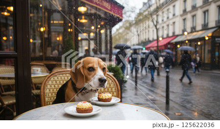 カフェで人間観察をする犬 カフェで人間観察をする犬 125622036