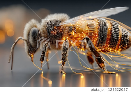 bee building a digital hive made out of yellow honey lines of energy 125622037