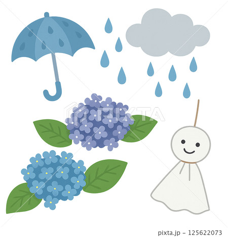 梅雨の雨と傘のイラスト素材 梅雨の雨と傘のイラスト素材 125622073