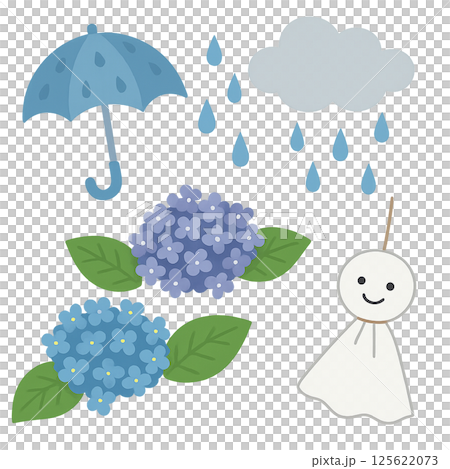 雨季的雨和傘的插圖素材 雨季的雨和傘的插圖素材 125622073