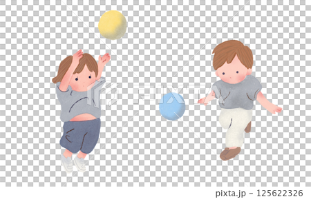 Illustration set of boys and girls playing ball Illustration set of boys and girls playing ball 125622326