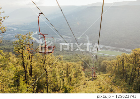 Landscape with funicular on forest mountain 125622743