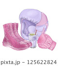 boxing gloves pink, sneakers for sports, smoothie blueberry, boxing helmet purple, sports set, isolated illustrations in high quality, for sporting goods design 125622824