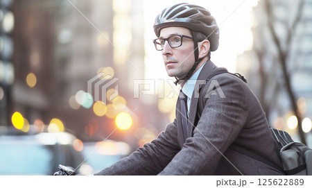 自転車で通勤するスーツ姿のビジネスマン 125622889
