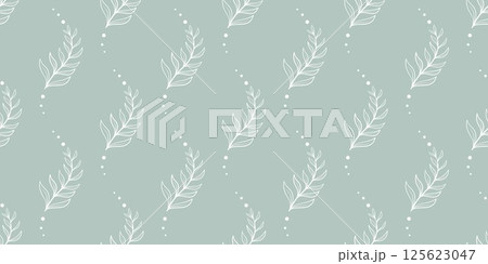 White silhouette of leafy curved twigs on soft green background White silhouette of leafy curved twigs on soft green background 125623047