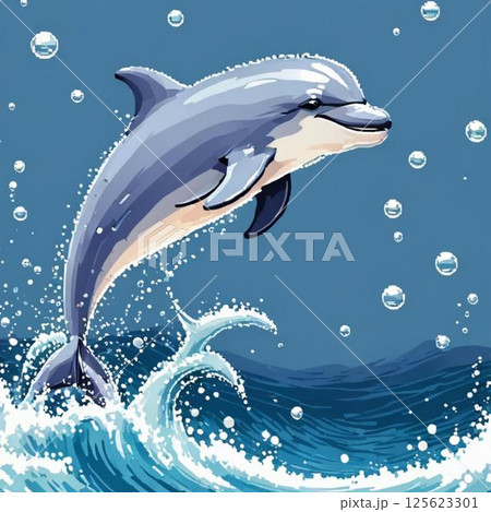 かわいいドット絵　いるかさん ラインスタンプ風  うきうき 125623301