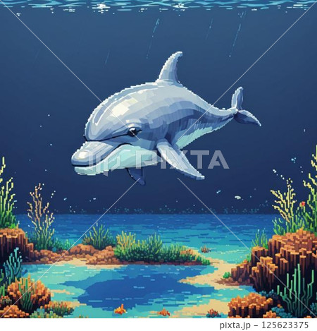 かわいいドット絵 いるかさん ラインスタンプ風 くたびれ かわいいドット絵 いるかさん ラインスタンプ風 くたびれ 125623375