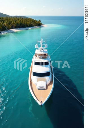 Luxury yacht sailing near tropical island paradise 125623424