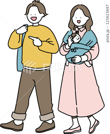 おでかけする両親と赤ちゃん_キュート	 125623697