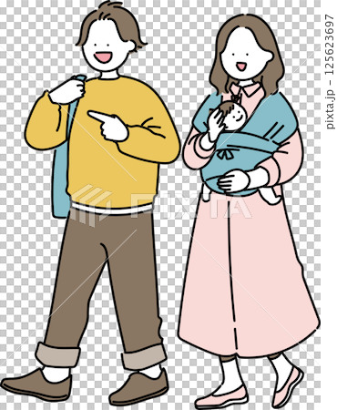 おでかけする両親と赤ちゃん_キュート	 125623697