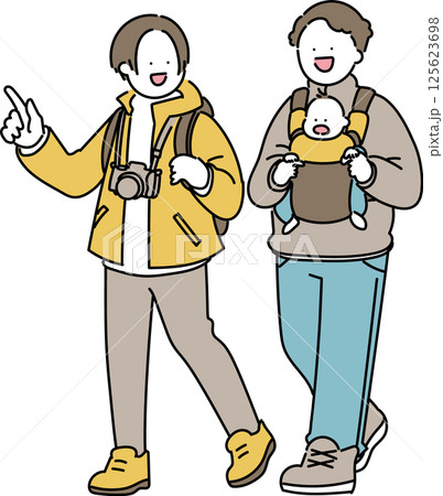 おでかけする両親と赤ちゃん_クール おでかけする両親と赤ちゃん_クール 125623698