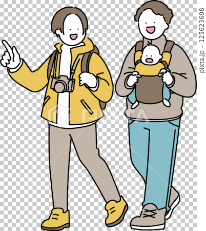 おでかけする両親と赤ちゃん_クール おでかけする両親と赤ちゃん_クール 125623698