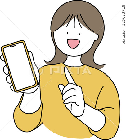 スマホの画面を見せる女性_ナチュラル スマホの画面を見せる女性_ナチュラル 125623718