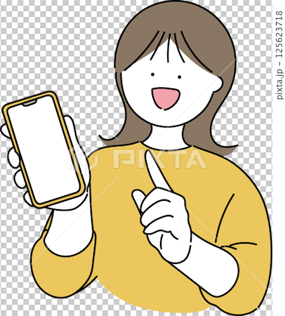 スマホの画面を見せる女性_ナチュラル スマホの画面を見せる女性_ナチュラル 125623718