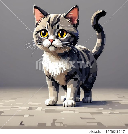 かわいいドット絵 ねこさん ラインスタンプ風 おどおど かわいいドット絵 ねこさん ラインスタンプ風 おどおど 125623947