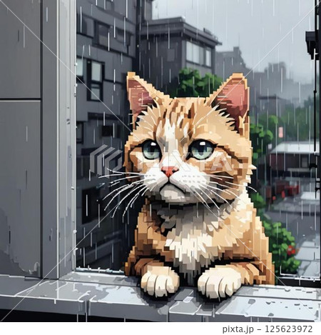 かわいいドット絵　ねこさん ラインスタンプ風  なみだ目 125623972