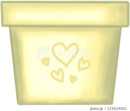 Lovely style and colors with hearts pattern of yellow ceramic or terracotta pot for growing plants. 125624001