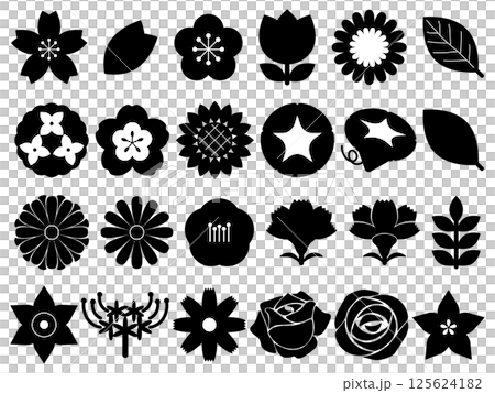 お花のアイコン24種セット モノトーン お花のアイコン24種セット モノトーン 125624182