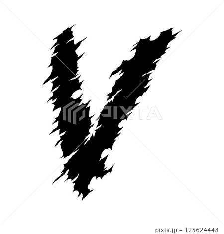 Death-metal font. Shredded letter on white background. Custom lettering. 125624448