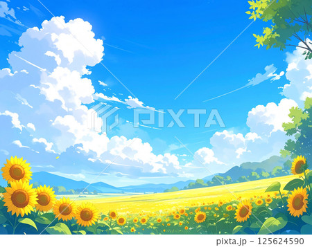 青空と向日葵畑 125624590