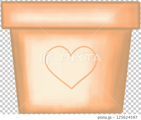 Lovely style and colors with hearts pattern of an orange ceramic or terracotta pot for growing plants. 125624597