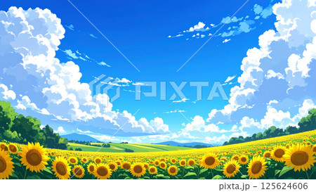 青空と向日葵畑 青空と向日葵畑 125624606