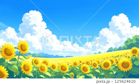 青空と向日葵畑 125624610