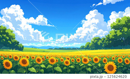 青空と向日葵畑 125624620