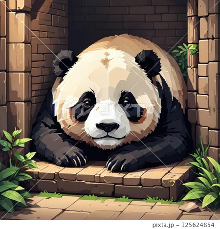 かわいいドット絵 ぱんださん ラインスタンプ風 うとうと かわいいドット絵 ぱんださん ラインスタンプ風 うとうと 125624854