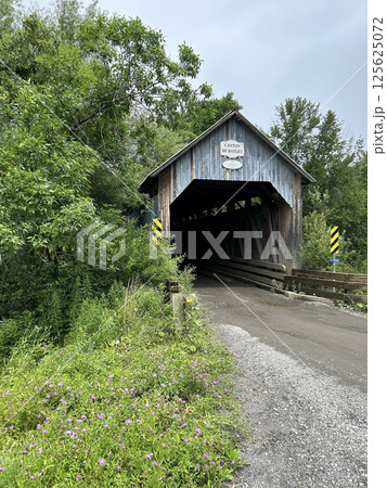 Eustis Covered Bridge vertical in Quebec, Canada in morning Eustis Covered Bridge vertical in Quebec, Canada in morning 125625072