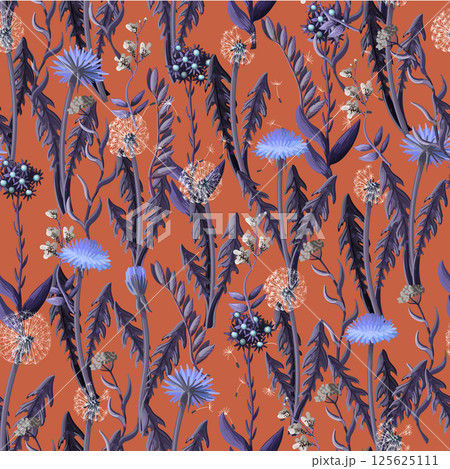 Seamless pattern with dandelion and wild flowers. Seamless pattern with dandelion and wild flowers. 125625111