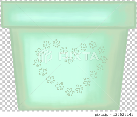 Lovely style and colors with hearts pattern of green ceramic or terracotta pot for growing plants. 125625143