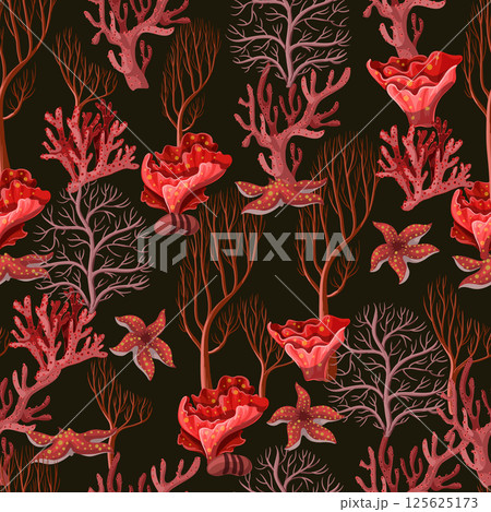 Seamless pattern with sea inhabitans and herb. 125625173