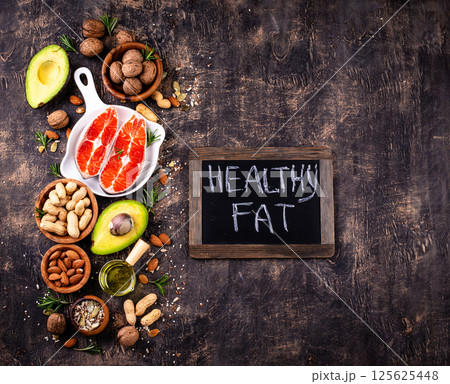 Healthy fat concept. Product with omega 3. 125625448