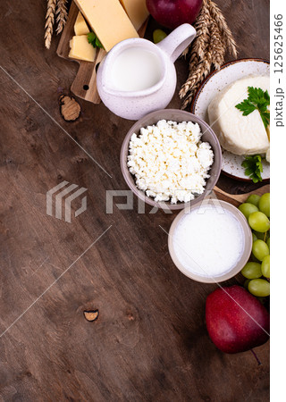 Judaic holiday Shavuot concept. Tzfat cheese and dairy products Judaic holiday Shavuot concept. Tzfat cheese and dairy products 125625466