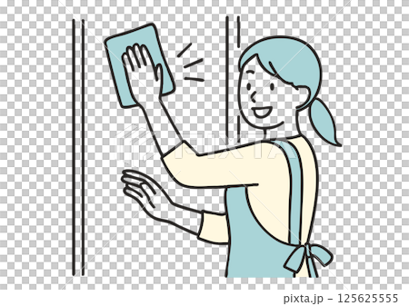 窓ガラスを拭き掃除する女性のイラスト 125625555