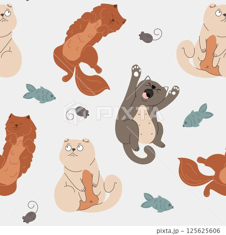 4 Funny pets, colorful vector characters pattern 4 Funny pets, colorful vector characters pattern 125625606