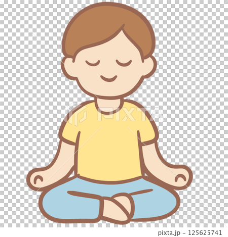 Meditation Pose A cartoon character of a person meditating. 125625741