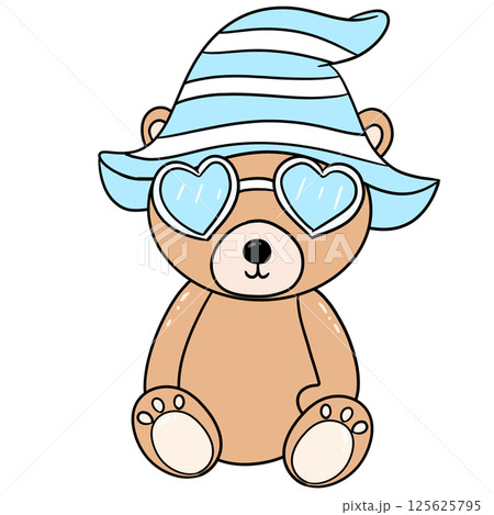 a cute teddy bear wearing a blue hat and sunglasses 125625795