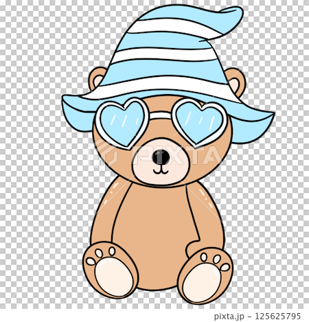 a cute teddy bear wearing a blue hat and sunglasses 125625795