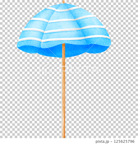 blue striped umbrella on a wooden stick, transparent background 125625796