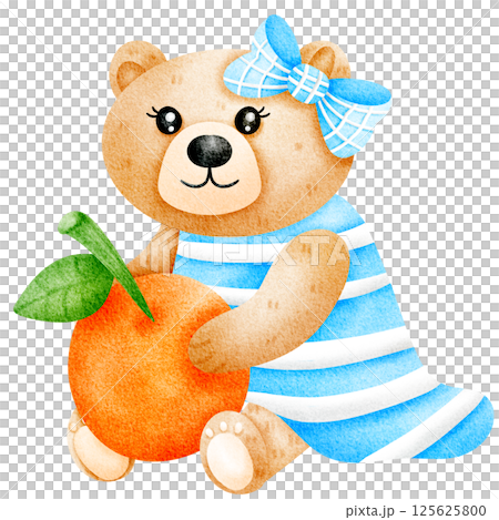 a cartoon bear holding an orange 125625800