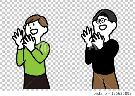 一組男人和女人鼓掌的插圖 一組男人和女人鼓掌的插圖 125625892