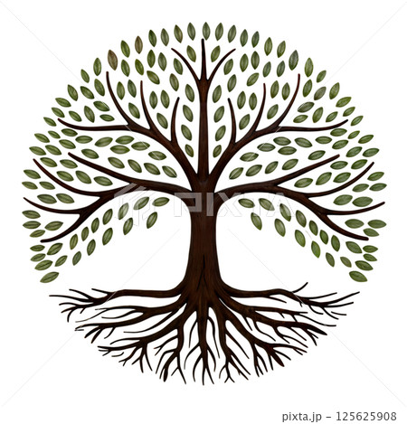 Tree of life logo with green leaves brown trunk 125625908