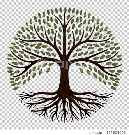 Tree of life logo with green leaves brown trunk 125625908
