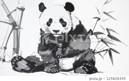水墨画風の座っているパンダのイラスト素材 [125626345] - PIXTA