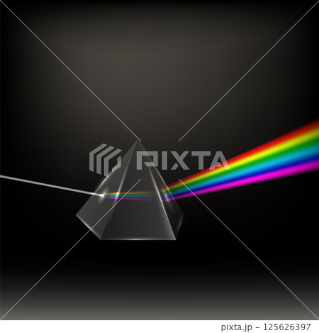 Vector Transparent Prism. Colorful Light Rays. Ray Rainbow Spectrum Dispersion. Optical Effect in Triangle Glass. Educational Physics Refraction. Laser Show Vector Transparent Prism. Colorful Light Rays. Ray Rainbow Spectrum Dispersion. Optical Effect in Triangle Glass. Educational Physics Refraction. Laser Show 125626397