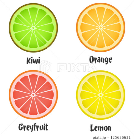 Fresh citrus fruits slices set. Fresh citrus fruits slices set. 125626631